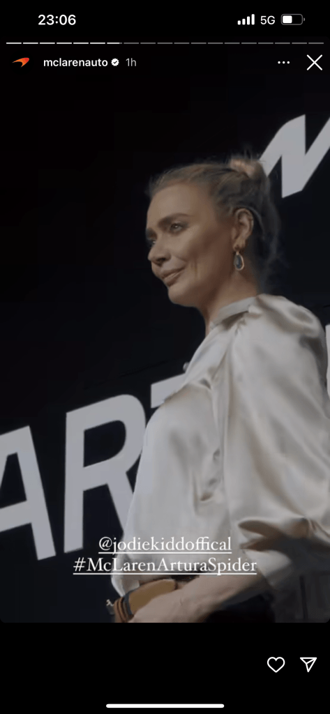 image shows Jodie Kidd at the McLaren Artura Spider launch